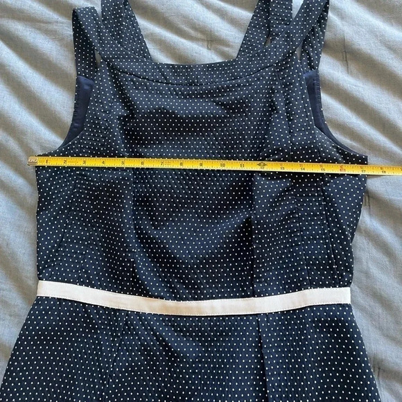 David Meister Navy Blue Polkadot Cocktail Dress A Line Women’s Size 10 Preppy - Picture 11 of 12